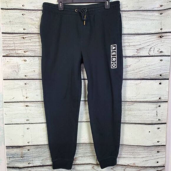 Aeropostale Men's Black Fleece Jogger Sweatpants Size L Drawstring Waist AERO Lo - Picture 1 of 6